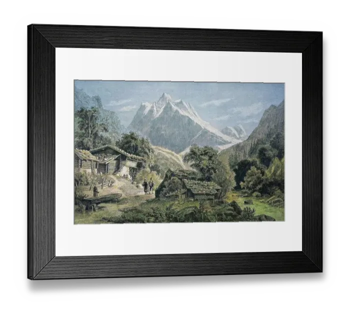 Framed Print : The Wetterhorn on the way from Interlaken to Grindelwald, Switzerland, historical wood engraving, c. 1880, digitally restored reproduction of a 19th century original, exact original date unknown, coloured Framed Print : The Wetterhorn on the way from Interlaken to Grindelwald, Switzerland, historical wood engraving, c. 1880, digitally restored reproduction of a 19th century original, exact original date unknown, coloured