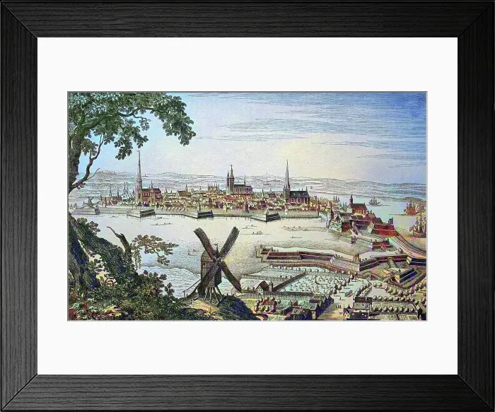 Framed Print : Stralsund during the 30 Years War, Mecklenburg-Western Pomerania, Germany, historical wood engraving, ca. 1880, digitally restored reproduction of a 19th century original, exact original date not known, coloured Framed Print : Stralsund during the 30 Years War, Mecklenburg-Western Pomerania, Germany, historical wood engraving, ca. 1880, digitally restored reproduction of a 19th century original, exact original date not known, coloured