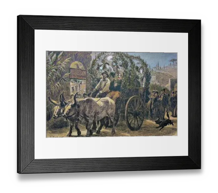 Framed Print : Carriage ride by German artists in Rome, Italy, historical wood engraving, c. 1880, digitally restored reproduction of a 19th century original, exact original date unknown, coloured Framed Print : Carriage ride by German artists in Rome, Italy, historical wood engraving, c. 1880, digitally restored reproduction of a 19th century original, exact original date unknown, coloured