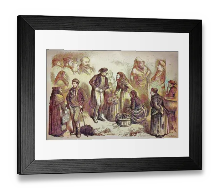 Framed Print : Types at the Nuremberg Market, Nuremberg, Bavaria, Germany, historical wood engraving, c. 1880, digitally restored reproduction of a 19th century original, exact original date unknown, coloured Framed Print : Types at the Nuremberg Market, Nuremberg, Bavaria, Germany, historical wood engraving, c. 1880, digitally restored reproduction of a 19th century original, exact original date unknown, coloured