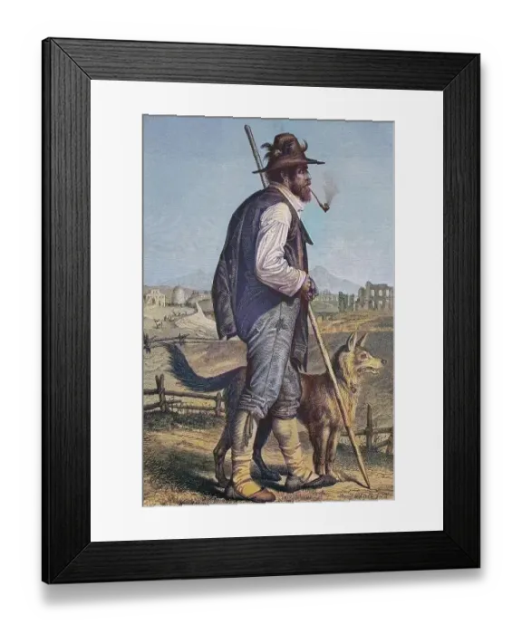 Framed Print : Shepherd from the Campagna, Italy, historical wood engraving, ca. 1880, digitally restored reproduction of a 19th century original, exact original date unknown, coloured Framed Print : Shepherd from the Campagna, Italy, historical wood engraving, ca. 1880, digitally restored reproduction of a 19th century original, exact original date unknown, coloured