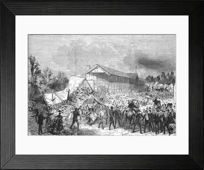 Framed Print : Collapse of the racecourse grandstand in Amiens, 1869, France, Historical, digitally restored reproduction of a 19th century original, exact original date unknown Framed Print : Collapse of the racecourse grandstand in Amiens, 1869, France, Historical, digitally restored reproduction of a 19th century original, exact original date unknown