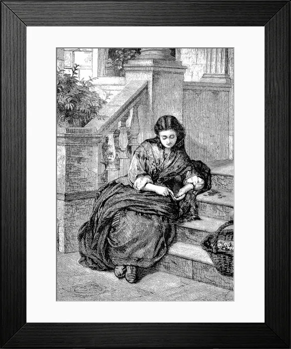 Framed Print : The flower seller sits on a troupe and counts her takings, 1969, Paris, France, Historic, digitally restored reproduction of a 19th century original, exact original date not known Framed Print : The flower seller sits on a troupe and counts her takings, 1969, Paris, France, Historic, digitally restored reproduction of a 19th century original, exact original date not known