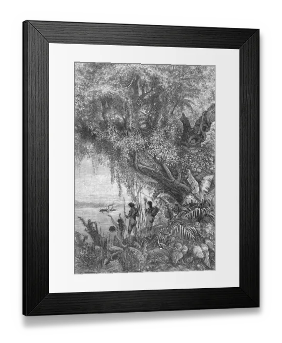 Framed Print : Natives watching the first steamboat on the Amazon, 1860, Brazil, Historic, digitally restored reproduction of an original 19th century painting, exact original date unknown Framed Print : Natives watching the first steamboat on the Amazon, 1860, Brazil, Historic, digitally restored reproduction of an original 19th century painting, exact original date unknown