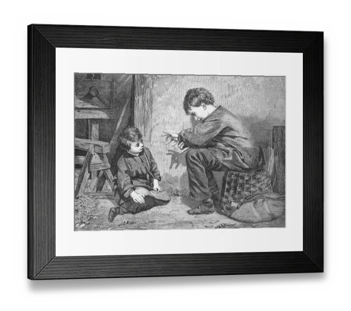 Framed Print : Boy entertains his little sister with shadow play with his fingers, 1869, Germany, Historic, digitally restored reproduction of an original 19th century print, exact original date unknown Framed Print : Boy entertains his little sister with shadow play with his fingers, 1869, Germany, Historic, digitally restored reproduction of an original 19th century print, exact original date unknown