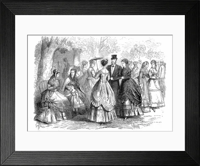 Framed Print : Summer fashion in 1869 in Paris, Noble people walking on Sunday afternoon, France, Historic, digitally restored reproduction of an original 19th century master, exact original date unknown Framed Print : Summer fashion in 1869 in Paris, Noble people walking on Sunday afternoon, France, Historic, digitally restored reproduction of an original 19th century master, exact original date unknown