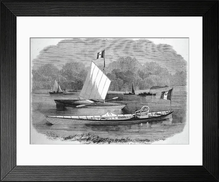 Framed Print : Armchair on a boat, canoe, of the Empress Eugenie de Montijo (woman of Napoleon III), 1865, France, Historic, digitally restored reproduction of a 19th century original, exact original date unknown Framed Print : Armchair on a boat, canoe, of the Empress Eugenie de Montijo (woman of Napoleon III), 1865, France, Historic, digitally restored reproduction of a 19th century original, exact original date unknown