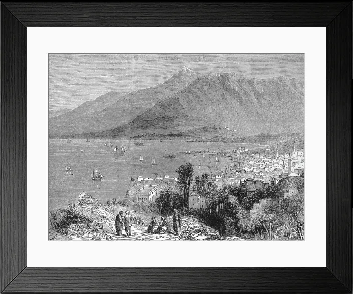 Framed Print : The Port of Beirut and the Mountainous Landscape in the Background, 1869, Lebanon, Historic, digitally restored reproduction of an original 19th century painting, exact original date unknown Framed Print : The Port of Beirut and the Mountainous Landscape in the Background, 1869, Lebanon, Historic, digitally restored reproduction of an original 19th century painting, exact original date unknown