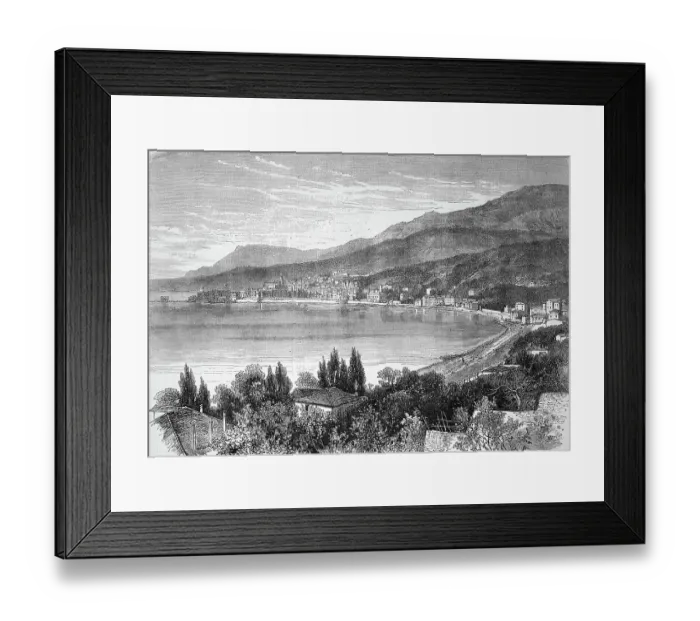 Framed Print : The Town of Menton on the Mediterranean, 1869, France, Historical, digitally restored reproduction of a 19th century original, exact original date unknown Framed Print : The Town of Menton on the Mediterranean, 1869, France, Historical, digitally restored reproduction of a 19th century original, exact original date unknown