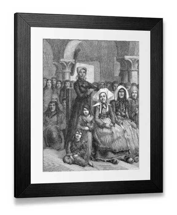Framed Print : Women in typical traditional costume in church at a service, 1869, Brittany, France, Historic, digitally restored reproduction of an original 19th century painting, exact original date unknown Framed Print : Women in typical traditional costume in church at a service, 1869, Brittany, France, Historic, digitally restored reproduction of an original 19th century painting, exact original date unknown