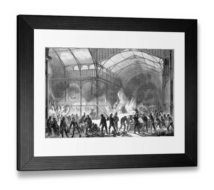 Framed Print : The fire of the central market halls on the night of 11 July 1869, Paris, France, Historical, digitally restored reproduction of an original 19th century artwork, exact original date unknown Framed Print : The fire of the central market halls on the night of 11 July 1869, Paris, France, Historical, digitally restored reproduction of an original 19th century artwork, exact original date unknown