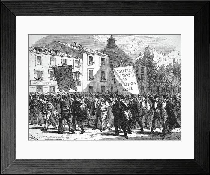 Framed Print : Demonstration for religious freedom in Madrid, 1869, Spain, Historic, digitally restored reproduction of an original 19th century artwork, exact original date unknown Framed Print : Demonstration for religious freedom in Madrid, 1869, Spain, Historic, digitally restored reproduction of an original 19th century artwork, exact original date unknown
