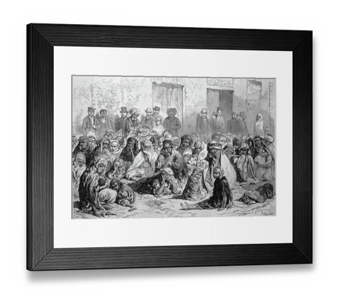 Framed Print : The inhabitants of Setif distributing food to Arab woman and children, 1869, Algeria, Historic, digitally restored reproduction of a 19th century original, exact original date unknown Framed Print : The inhabitants of Setif distributing food to Arab woman and children, 1869, Algeria, Historic, digitally restored reproduction of a 19th century original, exact original date unknown