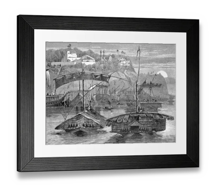 Framed Print : Cargo ships, cotton, convoy with cotton cargo sailing down the Ganges, 1869, India, Historic, digitally restored reproduction of an original 19th century artwork, exact original date unknown Framed Print : Cargo ships, cotton, convoy with cotton cargo sailing down the Ganges, 1869, India, Historic, digitally restored reproduction of an original 19th century artwork, exact original date unknown