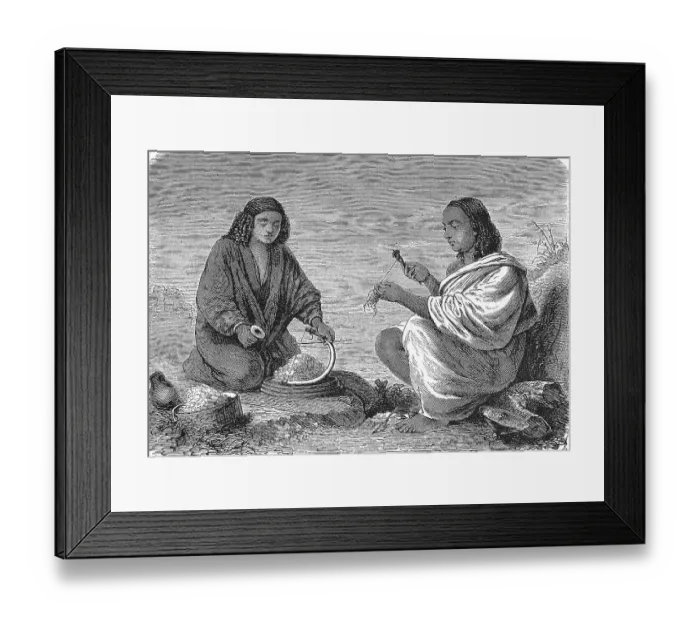 Framed Print : Abyssinia, a woman from Galla and a woman from Gondar spinning wool, 1869, Ethiopia, Historic, digitally restored reproduction of a 19th century original, exact original date unknown Framed Print : Abyssinia, a woman from Galla and a woman from Gondar spinning wool, 1869, Ethiopia, Historic, digitally restored reproduction of a 19th century original, exact original date unknown