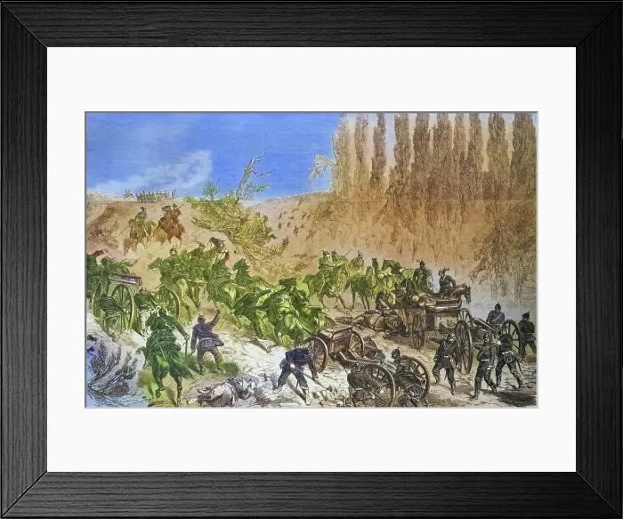 Framed Print : A Prussian foot battery forces its way up to the heights near Spichern, illustrated war chronicle 1870-1871, Franco-German campaign, Germany, France Framed Print : A Prussian foot battery forces its way up to the heights near Spichern, illustrated war chronicle 1870-1871, Franco-German campaign, Germany, France