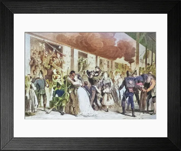 Framed Print : Farewell of Bavarian Landwehrleute in Munich, illustrated war chronicle 1870-1871, German-French campaign, Germany, France Framed Print : Farewell of Bavarian Landwehrleute in Munich, illustrated war chronicle 1870-1871, German-French campaign, Germany, France