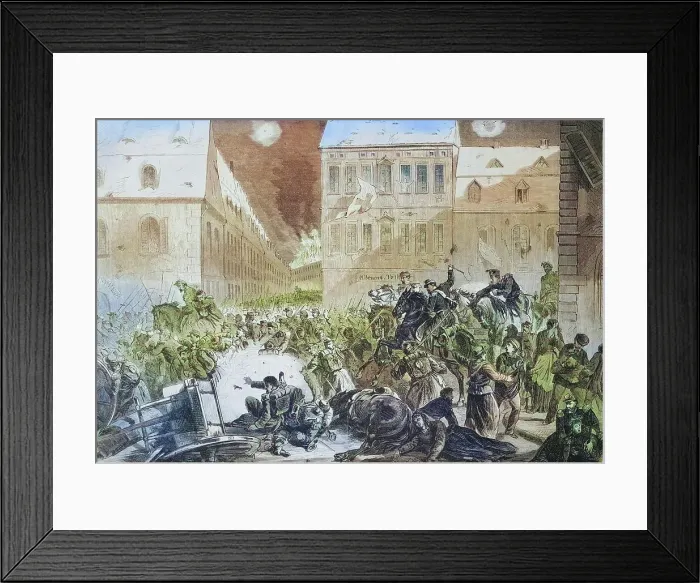 Framed Print : Flight of the french from Le Mans on 12 January 1871, illustrated war history, German, French war 1870-1871, Germany, France Framed Print : Flight of the french from Le Mans on 12 January 1871, illustrated war history, German, French war 1870-1871, Germany, France