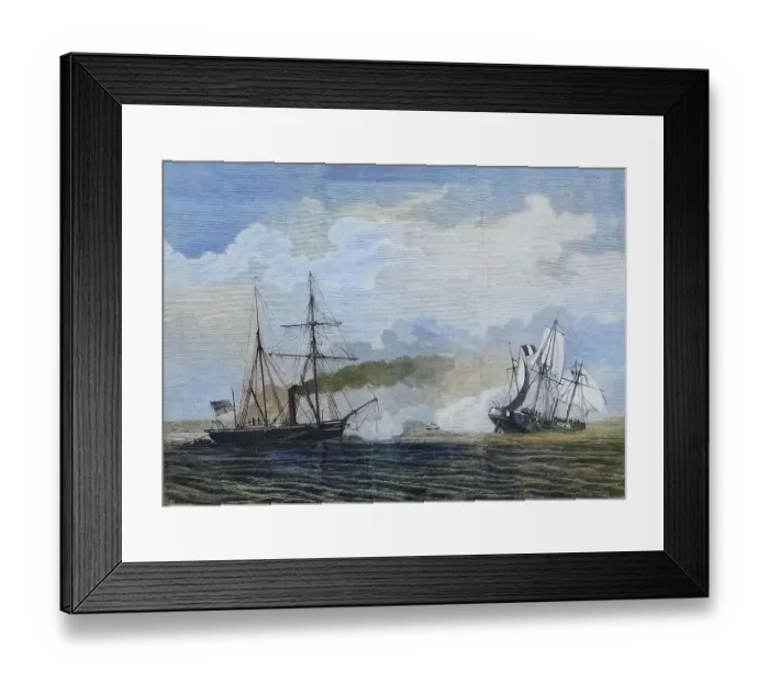 Framed Print : Battle of Havana between the German gunboat Meteor and the French Aviso Bouvet, illustrated war history, German, French war 1870-1871, Germany, France, Battle of Havana between the German gunboat Meteor and the French Aviso Bouvet, illustrated war