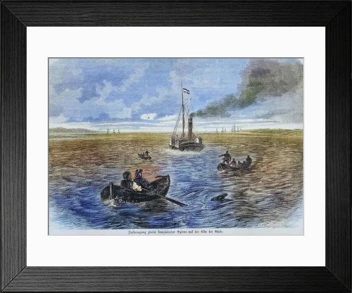 Framed Print : Capture of two french spies on the Elbe River near Stadt, illustrated war history, German, French war 1870-1871, Germany, France Framed Print : Capture of two french spies on the Elbe River near Stadt, illustrated war history, German, French war 1870-1871, Germany, France