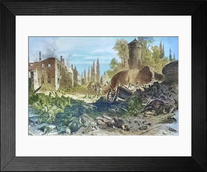 Framed Print : Bazeilles after the storming by the bavarians in the Battle of Sedan, illustrated war history, German, French war 1870-1871, Germany, France
