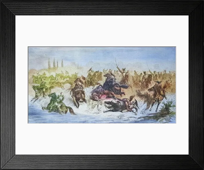 Framed Print : Attack of the 13th Prussian Hussar Regiment on French cuirassiers at Beaumont, illustrated war chronicle 1870-1871, Franco-German campaign, Germany, France Framed Print : Attack of the 13th Prussian Hussar Regiment on French cuirassiers at Beaumont, illustrated war chronicle 1870-1871, Franco-German campaign, Germany, France