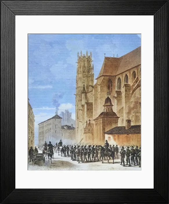 Framed Print : March of North German Landwehr through Pont-a-Mousson, illustrated war chronicle 1870-1871, Franco-Prussian campaign, Germany, France Framed Print : March of North German Landwehr through Pont-a-Mousson, illustrated war chronicle 1870-1871, Franco-Prussian campaign, Germany, France