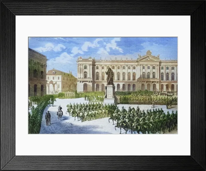 Framed Print : Arrival of Prussian troops at Stanislaus Square in Nanzig, illustrated war chronicle 1870-1871, Franco-German campaign, Germany, France Framed Print : Arrival of Prussian troops at Stanislaus Square in Nanzig, illustrated war chronicle 1870-1871, Franco-German campaign, Germany, France