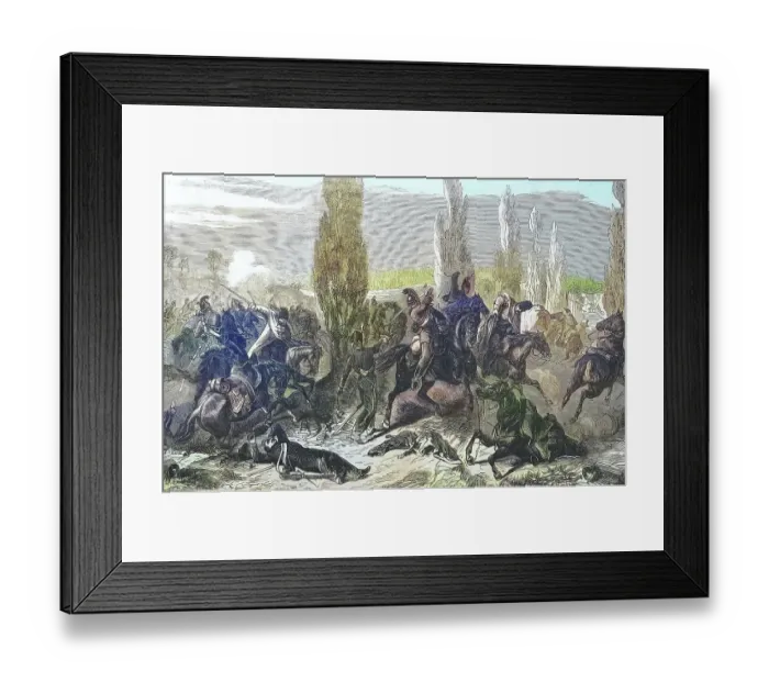 Framed Print : The 3rd Saxon riders regiment in the battle at Buzaney, 27th August, 1870, illustrated war history, German, French war 1870-1871, Germany, France, 3rd Saxon riders regiments in the battle at Buzaney, 27th August, 1870, illustrated war history Framed Print : The 3rd Saxon riders regiment in the battle at Buzaney, 27th August, 1870, illustrated war history, German, French war 1870-1871, Germany, France, 3rd Saxon riders regiments in the battle at Buzaney, 27th August, 1870, illustrated war history