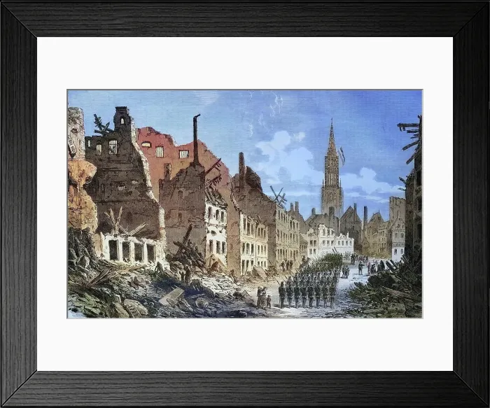 Framed Print : The street Steinstrasse in Strassburg after the capitulation, illustrated war chronicle in 1870-1871, illustrated war history, German, French war 1870-1871, Germany, France Framed Print : The street Steinstrasse in Strassburg after the capitulation, illustrated war chronicle in 1870-1871, illustrated war history, German, French war 1870-1871, Germany, France