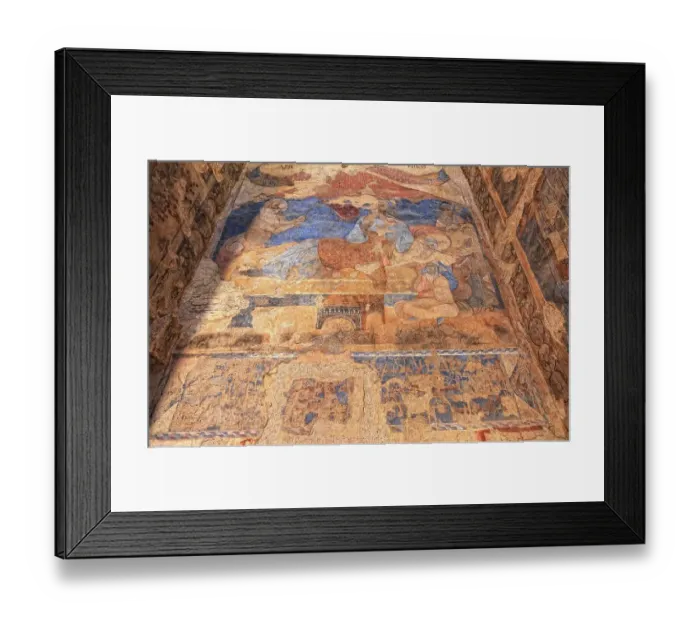 Framed Print : Interior frescoes, Qusair Amra, Qusayr Amra, Small Palace of Amra, Unesco World Heritage Site, desert castle east of Amman, Jordan