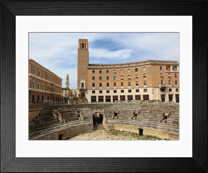 Framed Print : Roman amphitheatre, on the right the cube-shaped Palazzo del Seggio, Lecce, Apulia, Italy Framed Print : Roman amphitheatre, on the right the cube-shaped Palazzo del Seggio, Lecce, Apulia, Italy
