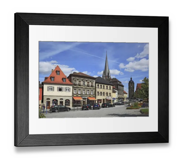 Framed Print : Town centre with Catholic parish church of the Assumption of the Virgin Mary and Upper Gate, Kronach Gate Tower, from Lichtenfels, Upper Franconia, Bavaria, Germany Framed Print : Town centre with Catholic parish church of the Assumption of the Virgin Mary and Upper Gate, Kronach Gate Tower, from Lichtenfels, Upper Franconia, Bavaria, Germany