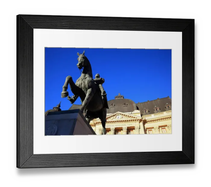 Framed Print : University Library with equestrian statue Carol I, Bucharest, Romania Framed Print : University Library with equestrian statue Carol I, Bucharest, Romania