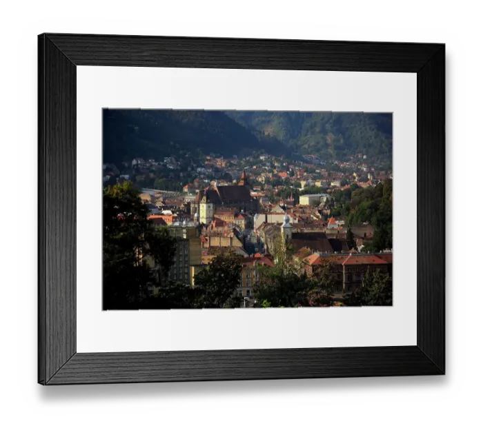 Framed Print : View of the city from Cetatuia Fortress on Dealul Cetatii Castle Hill, Brasov, Transylvania, Romania