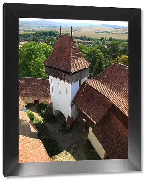 View from the tower, Deutsch-Weisskirch fortified church, Unesco World Heritage Site, Church of the Protestant Church of the Augsburg Confession in Viscri, Brasov County, Transylvania Region, Romania