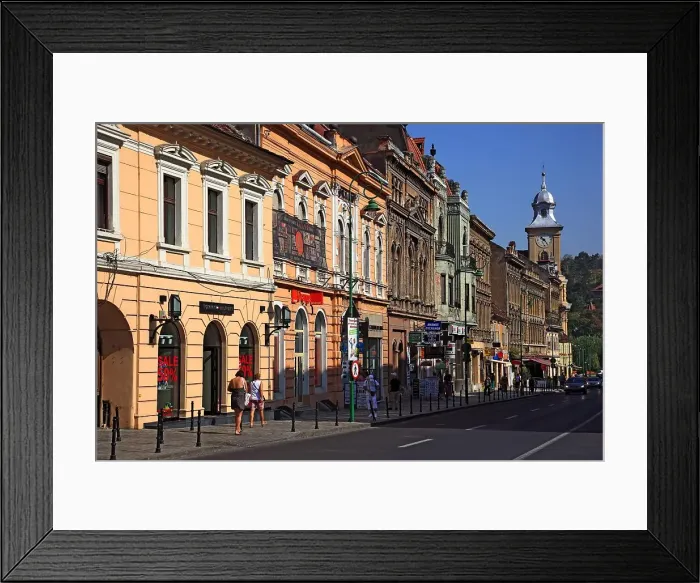 Framed Print : Old Town, Muresenilor Street and St. Peter and Paul Church, in the Old Town of Brasov, Brasov, Transylvania, Romania