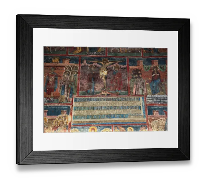 Framed Print : Frescoes on the exterior wall, Humorului, Romania, Unesco World Heritage Site Monastery Church of Adormirea Maicii Domnului at Humor Monastery, a Romanian Orthodox womans monastery