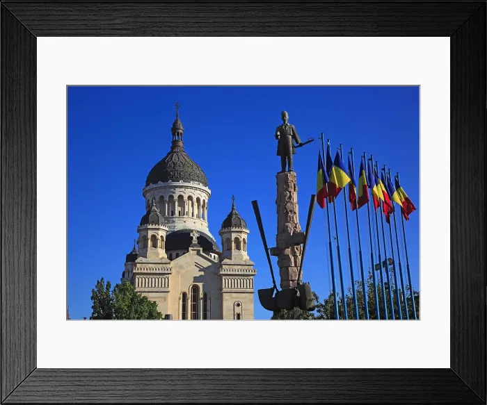 Framed Print : Avram Iancu Statue and Orthodox Cathedral at the Piata Avram Iancu in Cluj, Transylvania, Romania Framed Print : Avram Iancu Statue and Orthodox Cathedral at the Piata Avram Iancu in Cluj, Transylvania, Romania