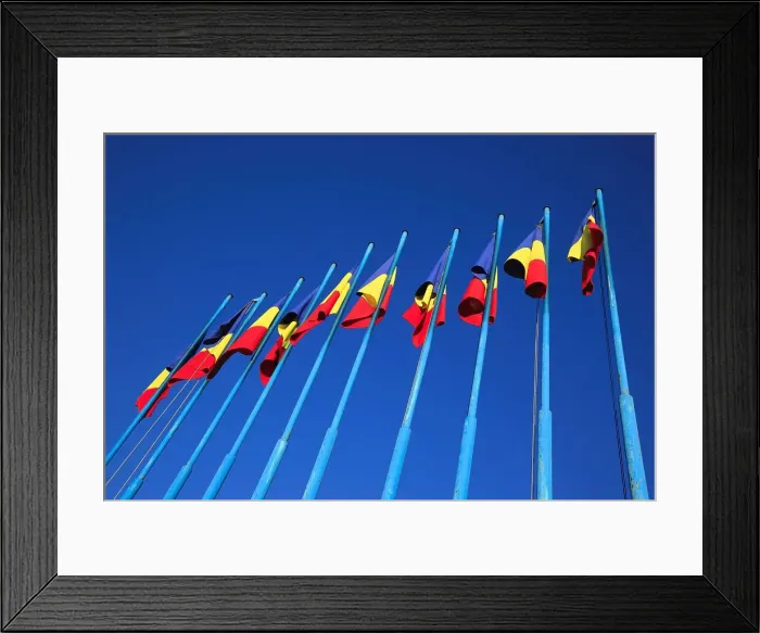 Framed Print : National flag of Romania, photographed in Cluj, Transylvania, Romania Framed Print : National flag of Romania, photographed in Cluj, Transylvania, Romania