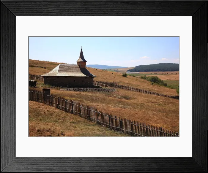 Framed Print : Wooden chapel in the countryside of Transylvania, near Orastie, Romania