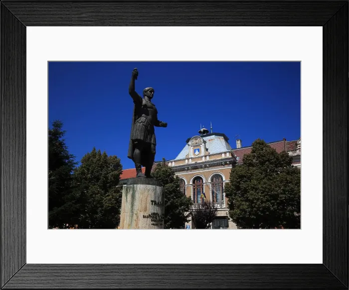 Framed Print : Deva, Diemrich, Statue of the Roman Emperor Trajan in front of the Town Hall, Transylvania, Romania Framed Print : Deva, Diemrich, Statue of the Roman Emperor Trajan in front of the Town Hall, Transylvania, Romania