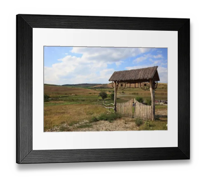 Framed Print : Transylvanian wooden gate at the entrance to an agricultural property, near Boz, Transylvania, Romania
