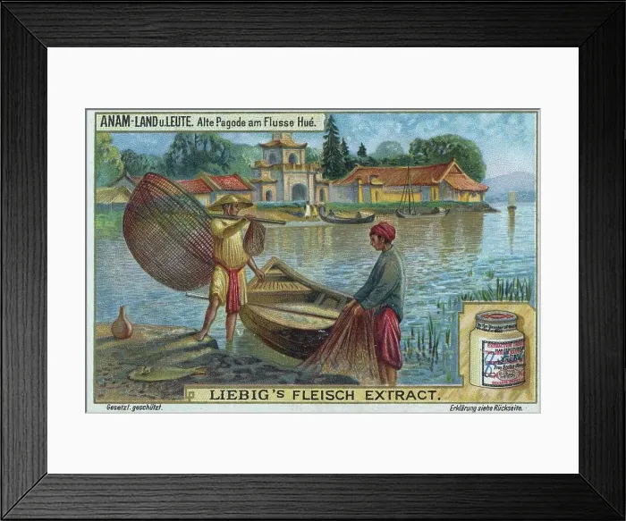 Framed Print : Picture series Anam, country and people, Vietnam, old pagoda at the river Hue, fishing boat and fisherman with fish trap, digitally restored reproduction of a collector's picture from ca 1900, public domain, exact date unknown Framed Print : Picture series Anam, country and people, Vietnam, old pagoda at the river Hue, fishing boat and fisherman with fish trap, digitally restored reproduction of a collector's picture from ca 1900, public domain, exact date unknown