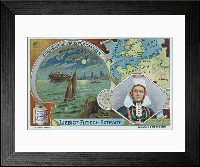 Framed Print : Series European Waterways, Strait of Calais, France, England, digitally restored reproduction of a collector's picture from c. 1900 Framed Print : Series European Waterways, Strait of Calais, France, England, digitally restored reproduction of a collector's picture from c. 1900