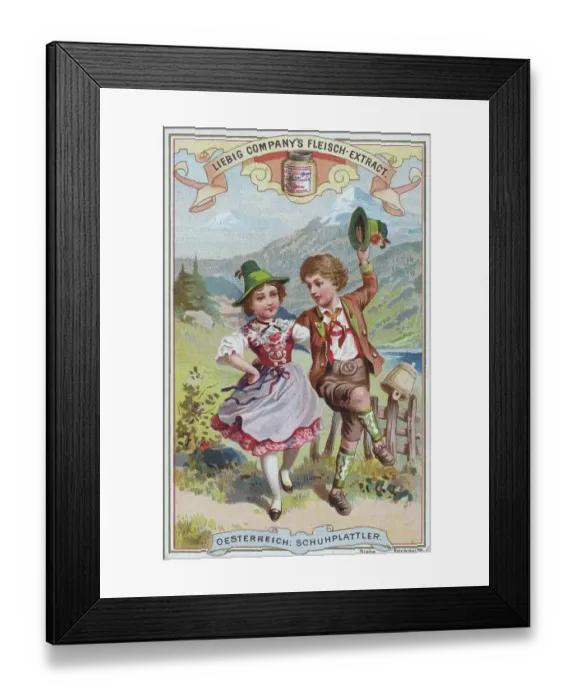 Framed Print : Picture series Dances of the Countries, Austria, Schuhplattler, digitally restored reproduction of a collector's picture from c. 1900 Framed Print : Picture series Dances of the Countries, Austria, Schuhplattler, digitally restored reproduction of a collector's picture from c. 1900