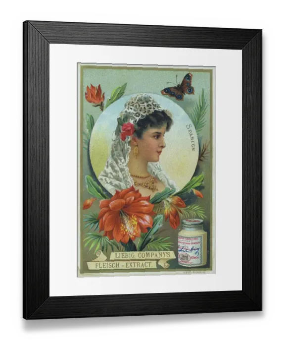 Framed Print : Picture series, woman in portrait with headdress, Spain, cactus, digitally restored reproduction of a collector's picture from c. 1900