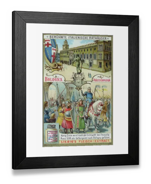 Framed Print : Series of famous Italian town halls, Italy, Bologna, Palazzo comunale, King Enzio is led as a prisoner to Bologna after the battle of Fossalta in 1249, Historical, digitally restored reproduction of a collector's picture from ca 1900 Framed Print : Series of famous Italian town halls, Italy, Bologna, Palazzo comunale, King Enzio is led as a prisoner to Bologna after the battle of Fossalta in 1249, Historical, digitally restored reproduction of a collector's picture from ca 1900