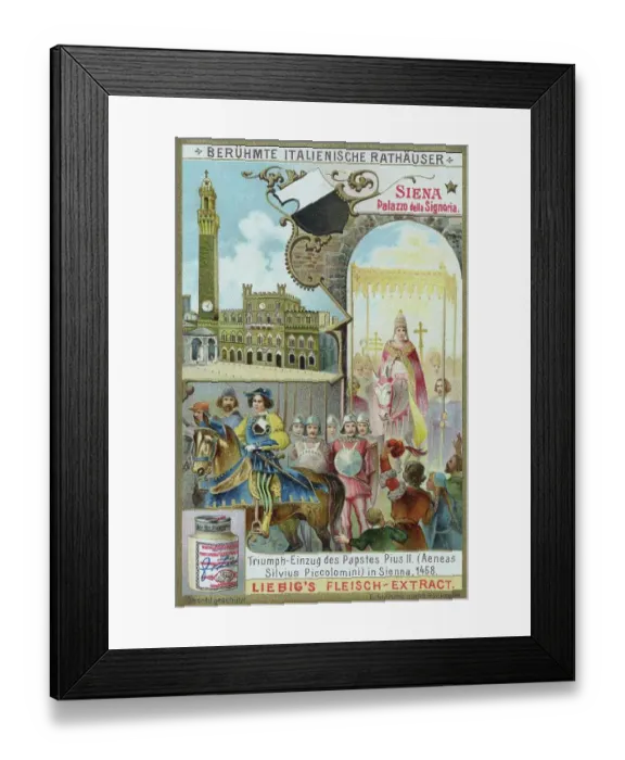 Framed Print : Series of famous Italian town halls, Italy, Siena, Palazzo della Signoria, Triumphal Entry of Pope Pius II Aeneas Silvius Piccolomini, in Siena, 1458, Historic, digitally restored reproduction of a collector's picture from ca 1900
