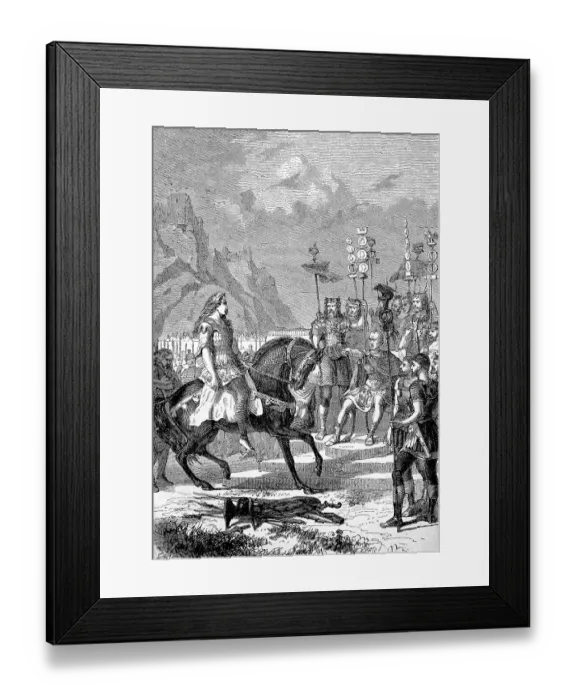 Framed Print : Vercingetorix Throwing His Arms at the Feet of Julius Caesar, Vercingetorix, 82 B. C. 46 B. King and chieftain of the Arverni tribe, united the Gauls in a revolt against Roman troops during the final phase of Julius Caesar's Gallic Wars, History of Framed Print : Vercingetorix Throwing His Arms at the Feet of Julius Caesar, Vercingetorix, 82 B. C. 46 B. King and chieftain of the Arverni tribe, united the Gauls in a revolt against Roman troops during the final phase of Julius Caesar's Gallic Wars, History of